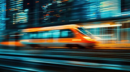 High-Speed Rail Journey Through the Cityscape at Night with Motion Blur