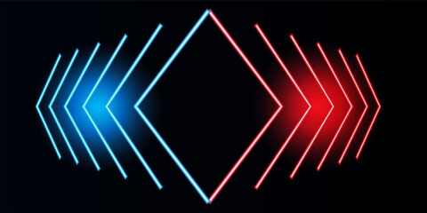 Abstract neon light arrow direction in perspective design. modern vector ilustration