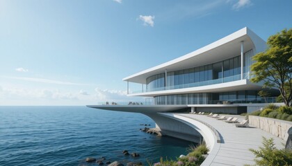 Modern Coastal Architecture with Ocean View and Sleek Design