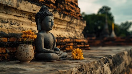 Buddhist statue in ayutthaya thailand cultural photography ancient ruins tranquil view spiritual serenity