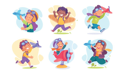 Children joyfully embark on adventures, flying colorful paper airplanes in a beautiful world