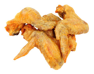 Group of oven roasted skin on chicken wings isolated on a white background