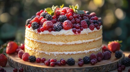 Garden Berry Cake, Outdoor, Sweet Treat, Festive