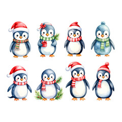 Fototapeta premium Anpassbare Vektor-Cartoons von einem hübschen Pinguin mit Chapeau und Foulard für eine lustige Weihnachts- und Wintersaison Feier