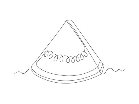 Abstract piece of watermelon, continuous single one line art hand drawing sketch logo