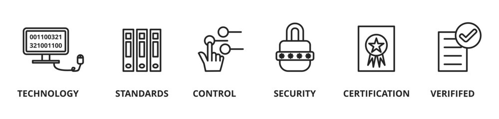 Banner Information Security. International Organization for Standardization, requirements, certification, management, standard, iso27001 vector illustration concept