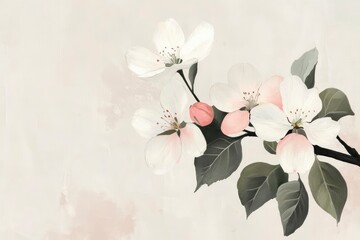 tenderness, delicate apple blossoms, hand-drawn folk elements, minimal spring mood