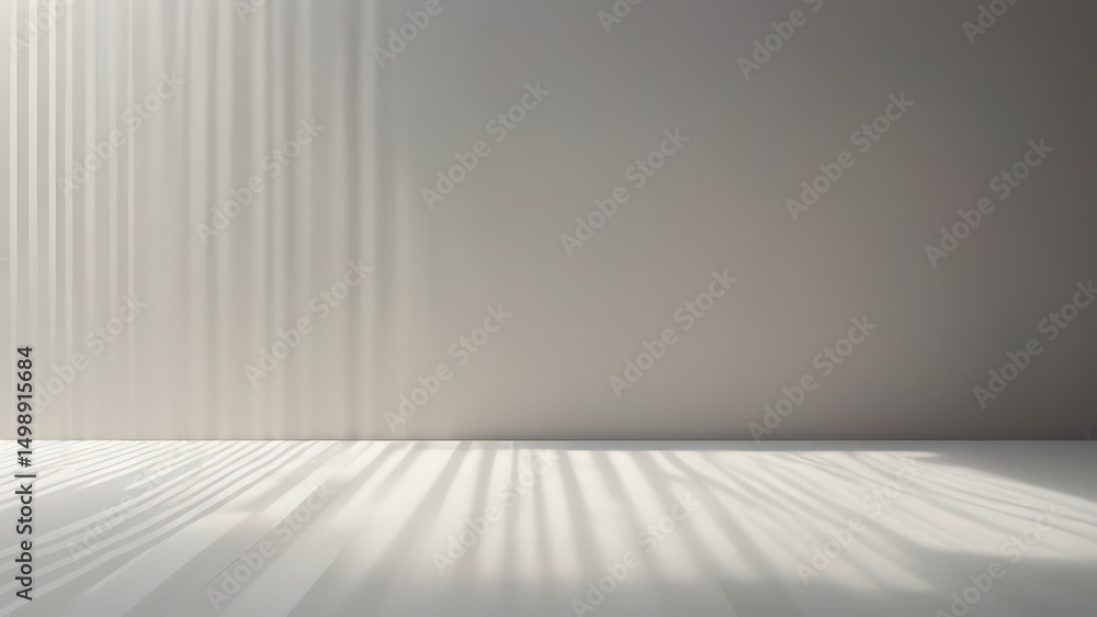 Poster illuminated stage interior featuring shadows creating a minimalist geometric design on a solid neutr