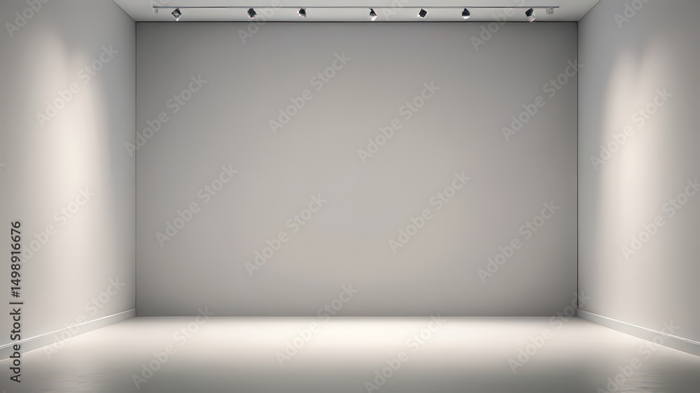 Poster empty, brightly lit studio space features a minimalist design with clean lines and potential for div