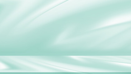 Green Background Studio with Gradient White Light on Podium stage for Product Display Present,Empty Backdrop wall texture with abstract sun light on floor concrete and green wall room interior