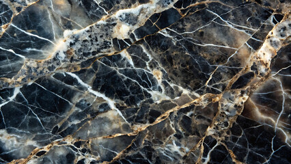 Intricate black marble texture with golden and white veining