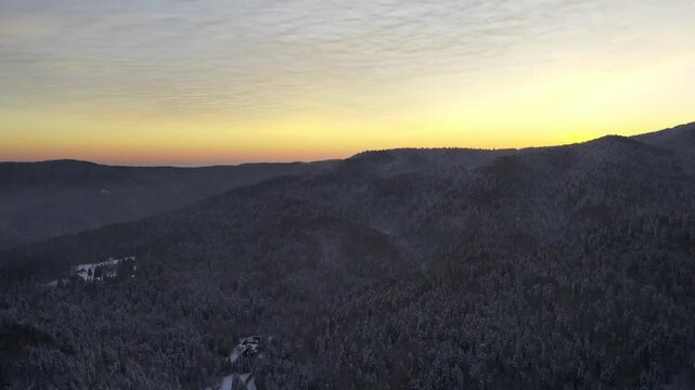 Stunning winter sunrise over the snowy mountains in Goc Serbia showcasing nature's beauty and tranquility