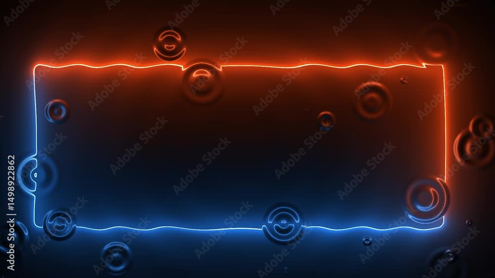 Aufkleber abstract glowing wavy motion rectangular frame with water droplet effects with neon orange and blue 