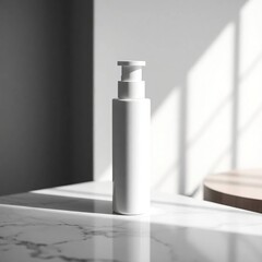 Elegant White Lotion Tube on Marble with Golden Light Reflection