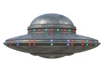 Classic flying saucer spaceship isolated on transparent background