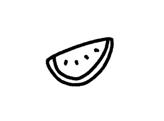 手描きの可愛いカットされたスイカの線画モノクロアイコン