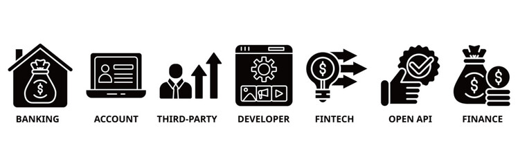 Open banking icon set illustration contain banking, account, third party developer, fintech, open api and finance