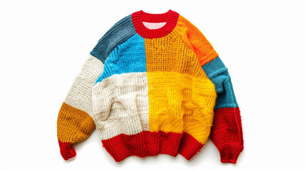 A warm, oversized sweater with a bold color block design.