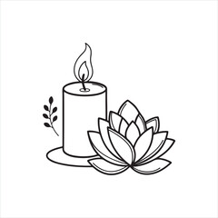 Aromatherapy Candle with Lotus Flower Icon - Wellness and Spa Vector