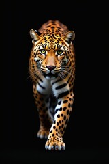 Fototapeta premium Hyperrealistic Leopard Walking Directly Towards the Viewer