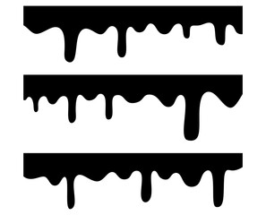 Black silhouette of melted and dripping chocolate, cream, paint. black melt on white background. wallpaper.