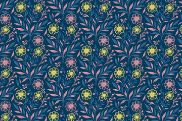 hand drawn motif, seamless line floral, cotton sketch layout, outline bloom design, textile print idea, fashion repeat style, minimal flower art

