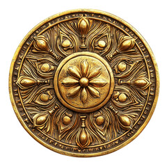 Naklejka premium Ornate Golden Mandala Design with Floral and Leaf Patterns