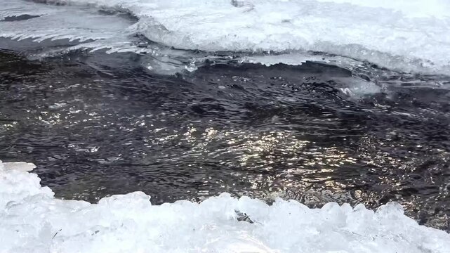 Winter wonderland in Goc Serbia showcases flowing water under icy surface
