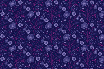 Fototapeta premium floral line print, seamless bloom sketch, cotton motif design, outline textile art, hand drawn idea, minimal fabric layout, modern fashion repeat