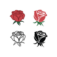 Red Rose with leaves,vector,illustration Isolated