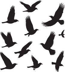 Art & Illustration Flying bird silhouette vector pack with multiple wing positions. Clean minimal design. Black on white background. EPS included.