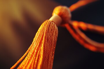 Close-up view of an orange tassel detail.