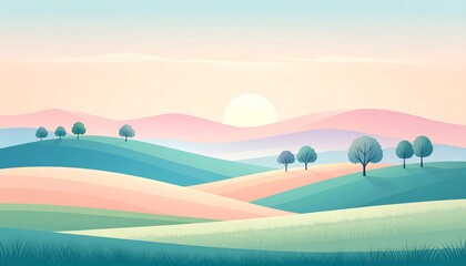 Fototapeta premium Green landscape with rolling hills and mountains under a summer sky