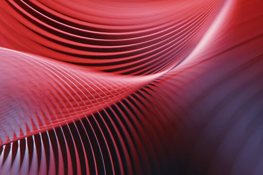 Abstract 3D rendering with red swirling lines and fluid patterns