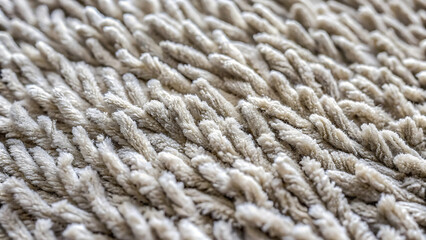 Close up texture of a light beige shag carpet or rug