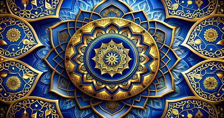Luxurious golden mandala on royal blue background
