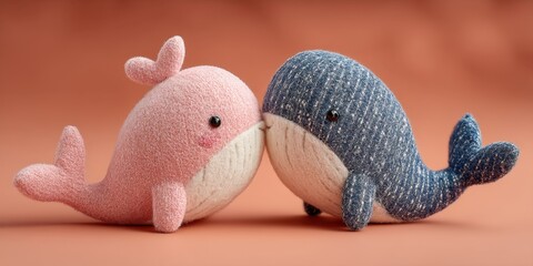 Obraz premium Cute plush whales in love: adorable plush toys for children's room decor and gifts