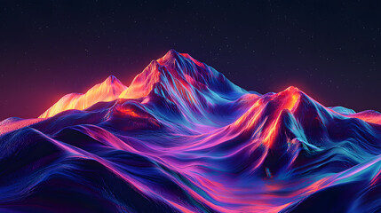 Abstract Mountainscape: A mesmerizing digital art piece showcasing the ethereal beauty of a mountain range. The artwork uses gradients and neon colors to create a surreal landscape.