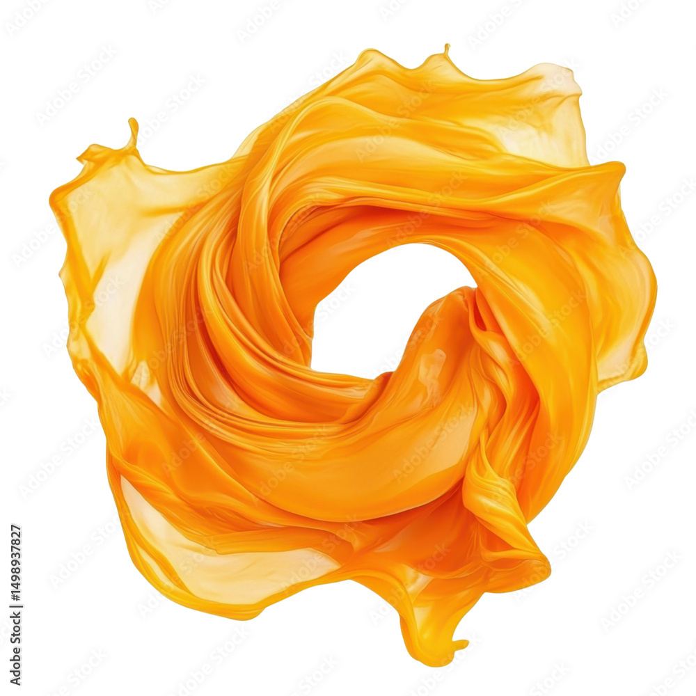 Poster flowing orange silk fabric creating elegant patterns in motion