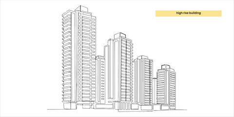 high building continuous single line art drawing sketch on white background
