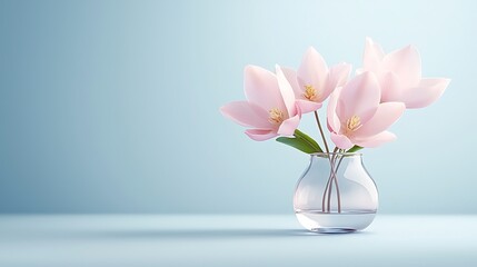 Obraz premium Elegant pink flowers in a glass vase on a soft background