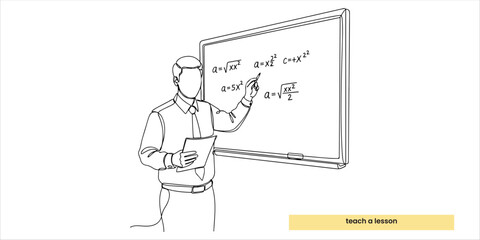 teach a lesson continuous single line art drawing sketch on white background
