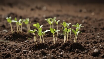 Bean sprouts emerging from soil, early growth stage, botany, brown, bean