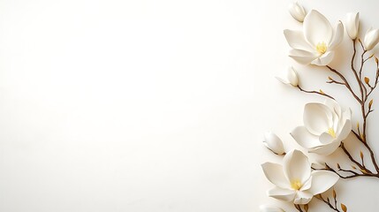 Fototapeta premium Elegant white magnolia flowers on a minimalist background