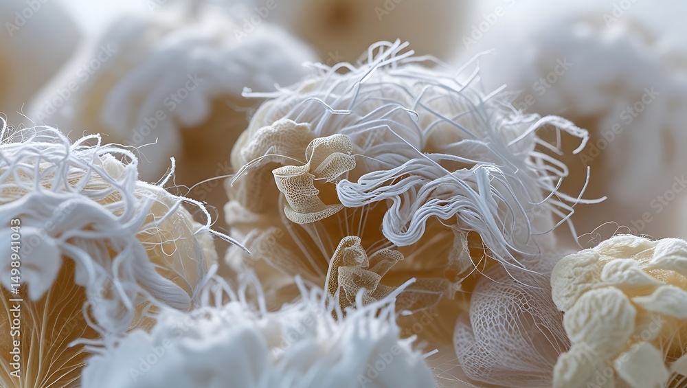 Poster photo of intricate organic structures with delicate white filaments in a macro photo, showcasing bei