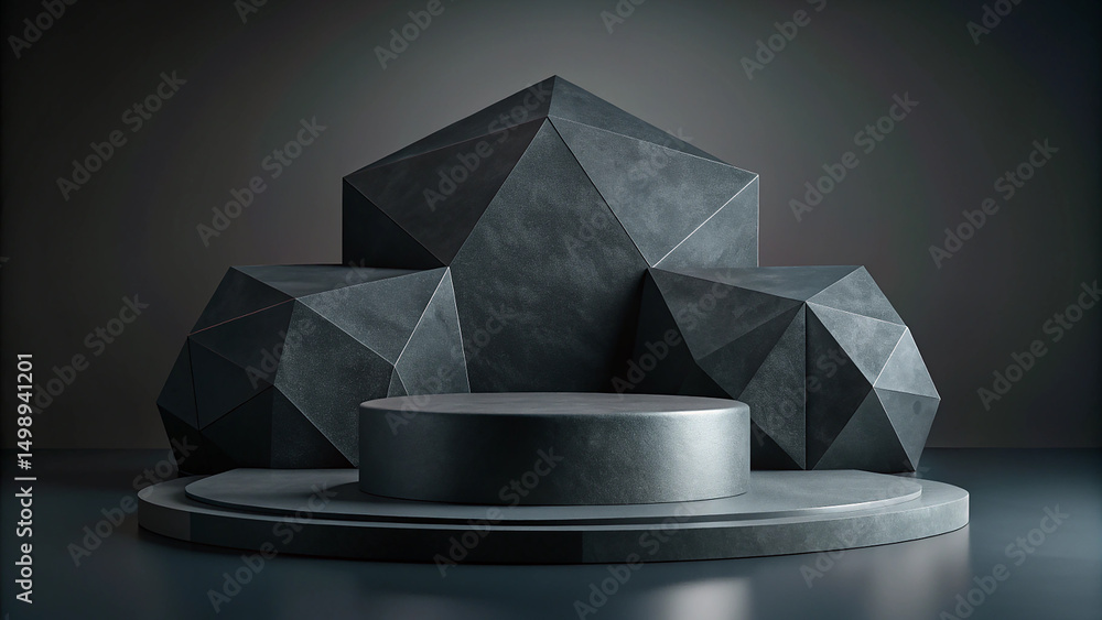 Poster black geometric stone and rock shape background in 3d abstract minimal style