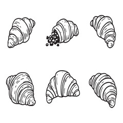 fresh baked croissants line art vector illustration design