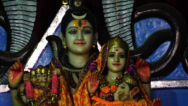Shiva Family Parvati and Ganesh in Temple Statue Captured with Cultural and Spiritual Perspective