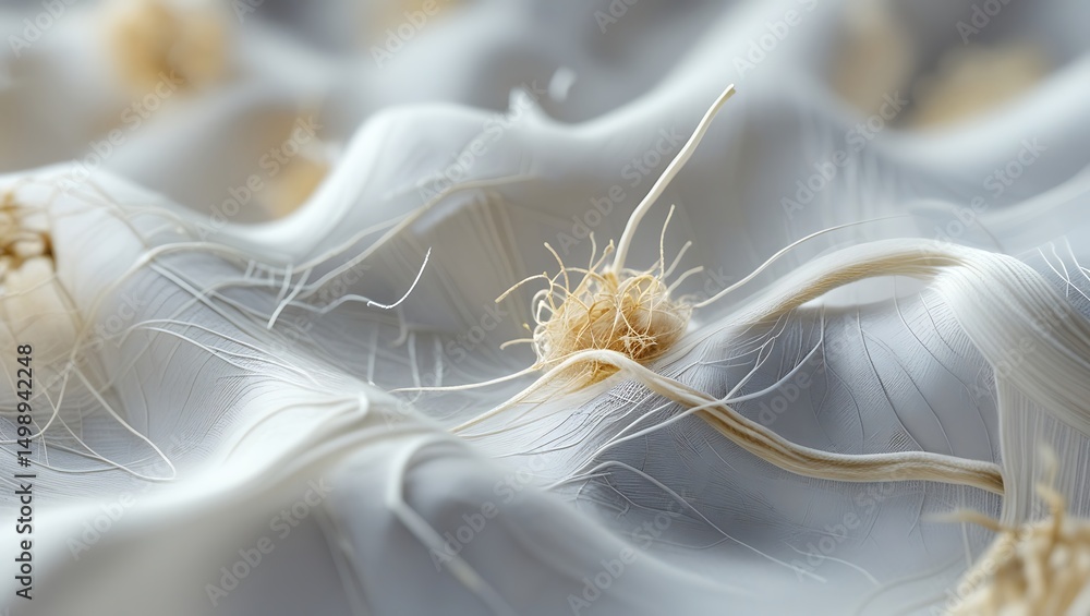 Poster photo of abstract organic structures in white and beige creating a soft flowing texture with delicat