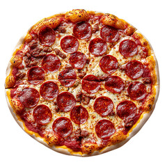 Delicious Pizza with Pepperoni, Salami, Ricotta and Sausage isolated on a white background